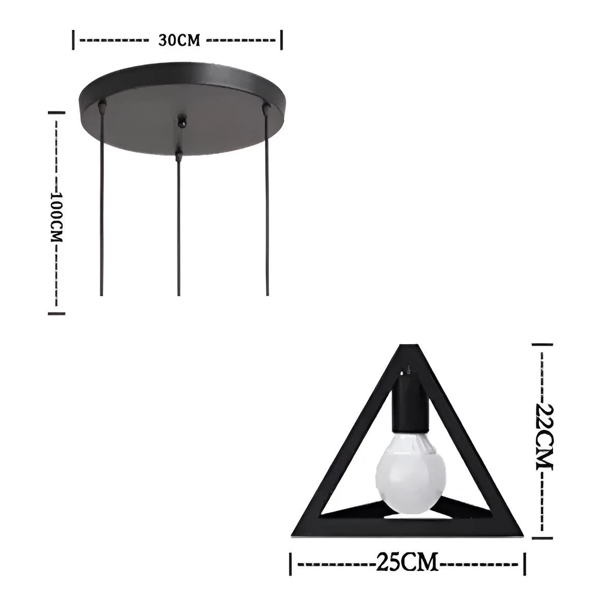 LAMPARA COLGANTE TRIANGULAR NEGRA 3L E27 3