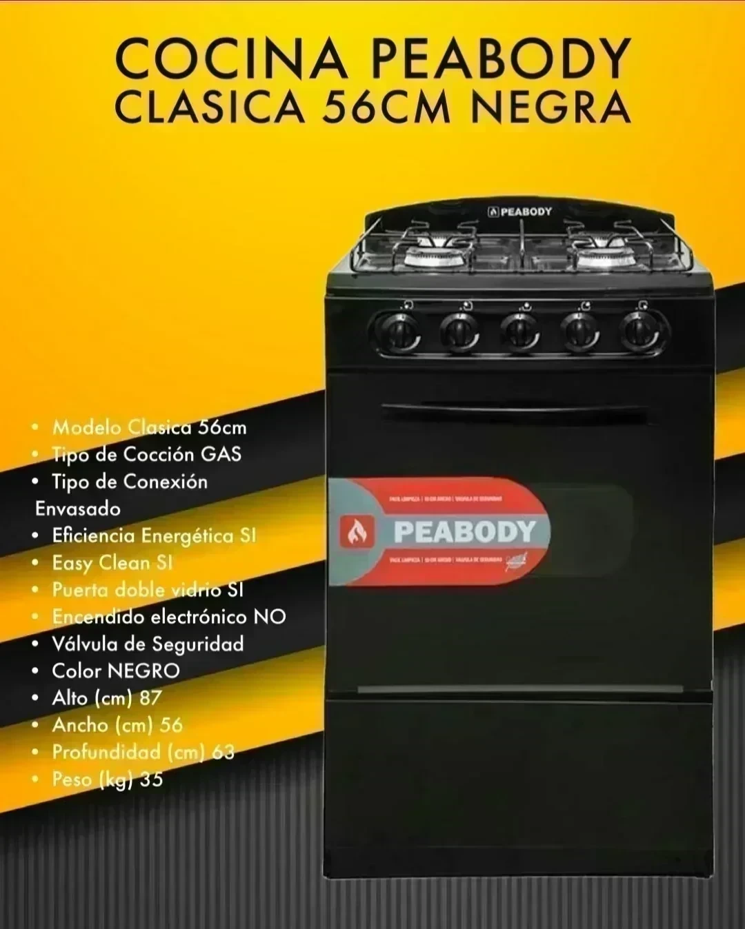 COCINA MULTIGAS PEABODY NEGRA