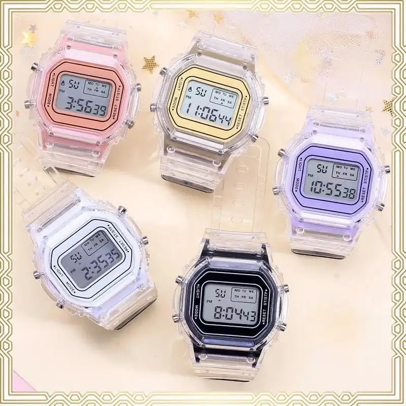 Reloj Deportivo Digital Cuadrado Transparente Blanco 4