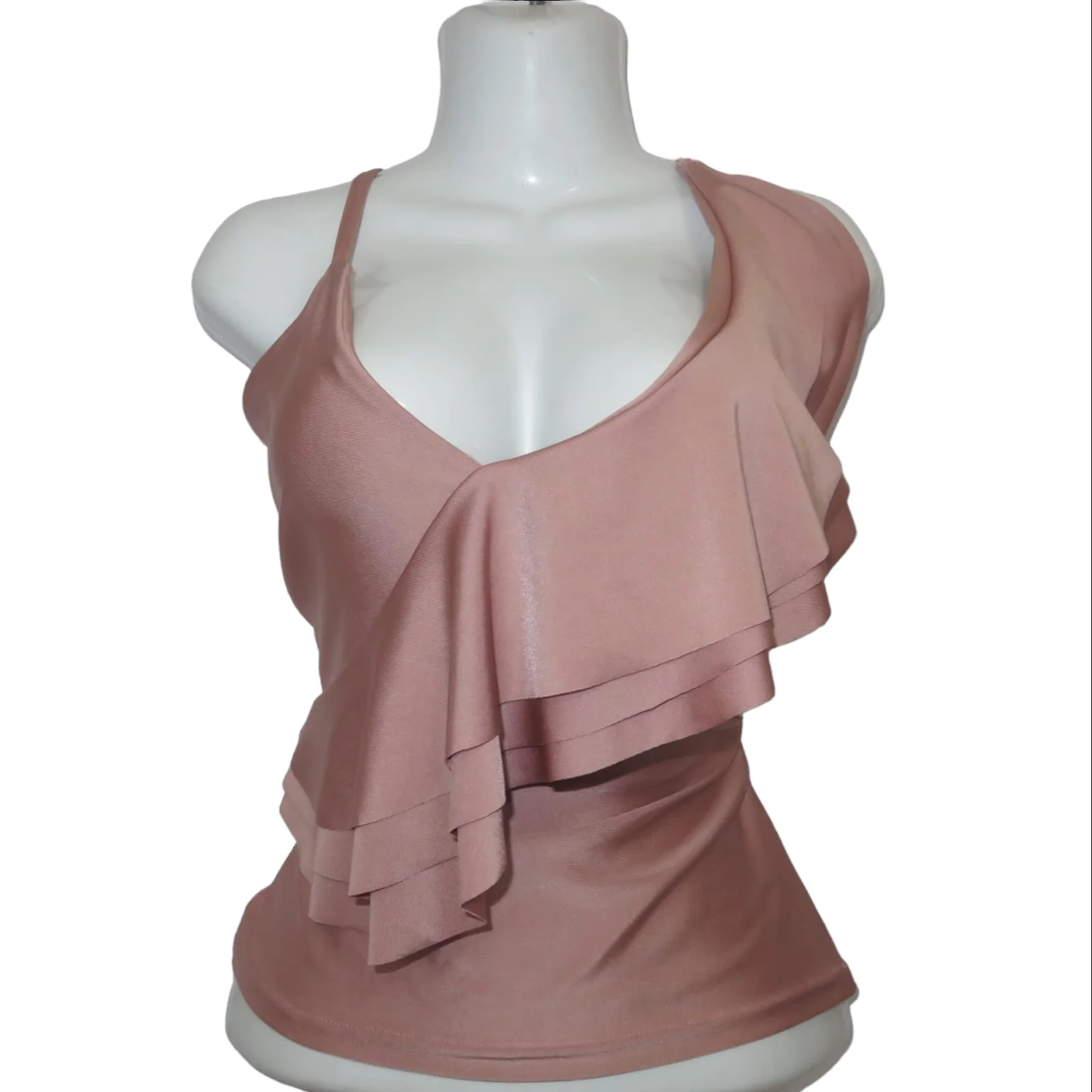 Blusa rosa con olan sin manga