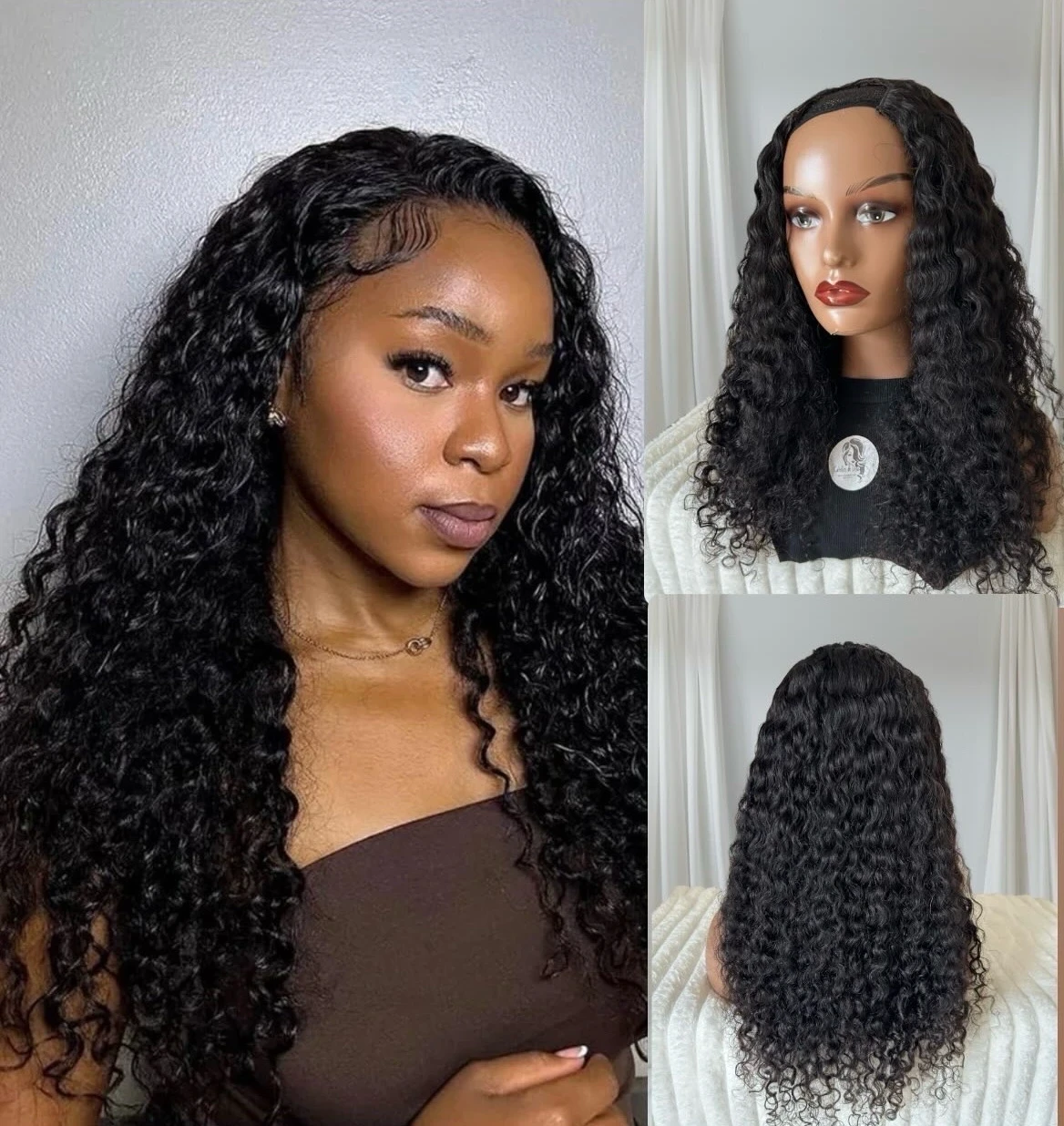 Peluca Rizada en U cabello Humano 24 pulgadas