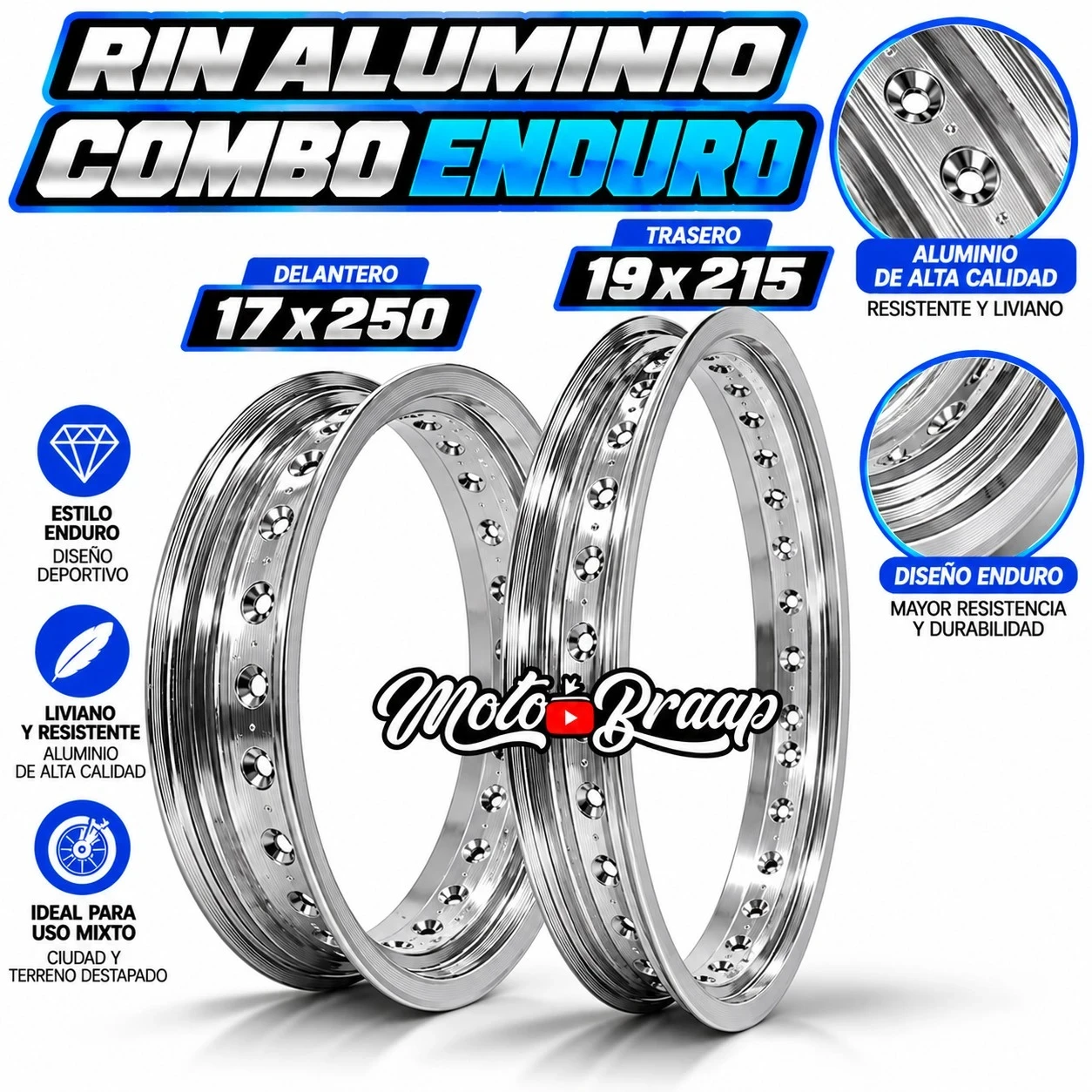 COMBO RINES ENDURO ALUMINIO 17 Y 19 EVOL