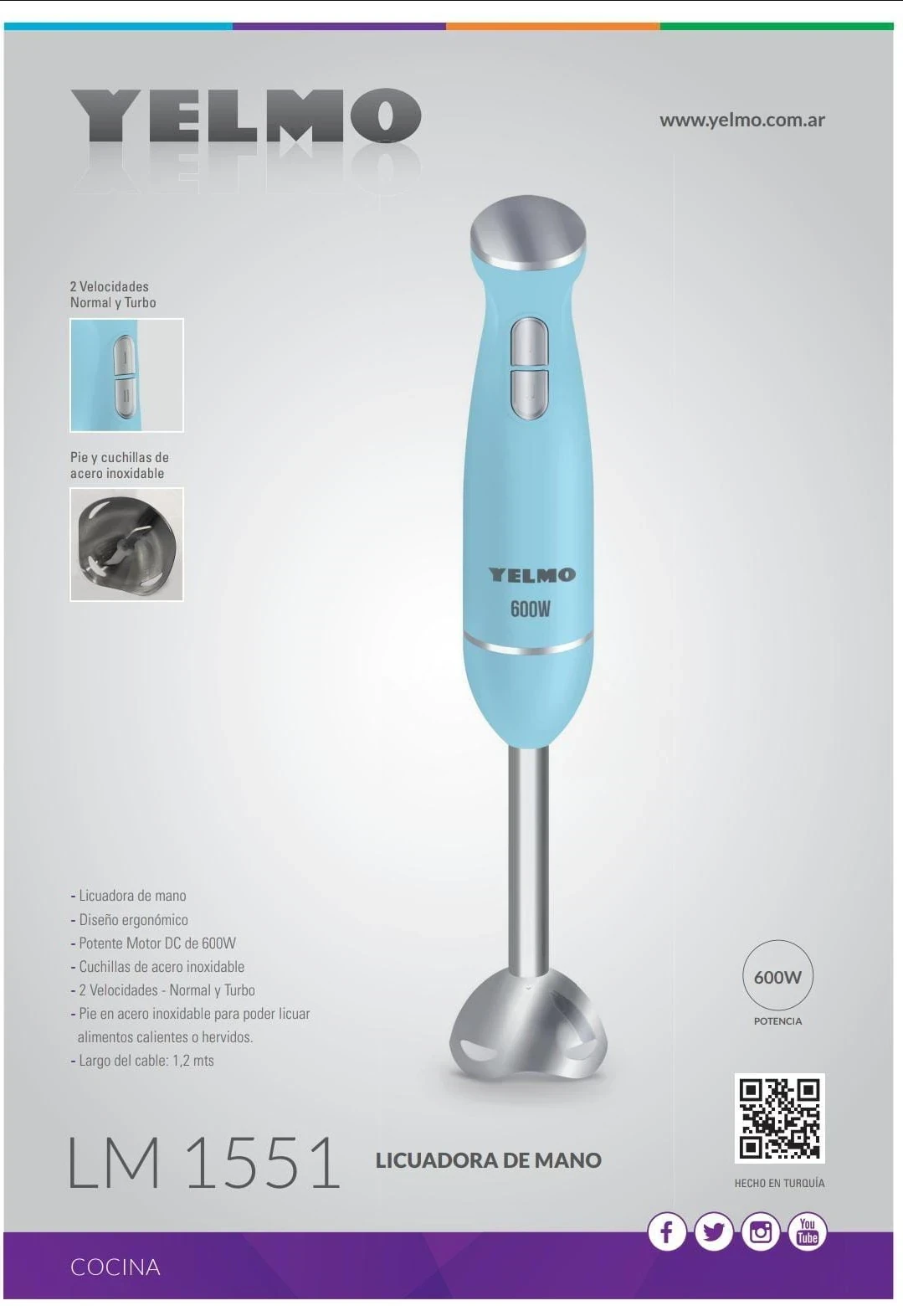 Licuadora de mano Yelmo 600w