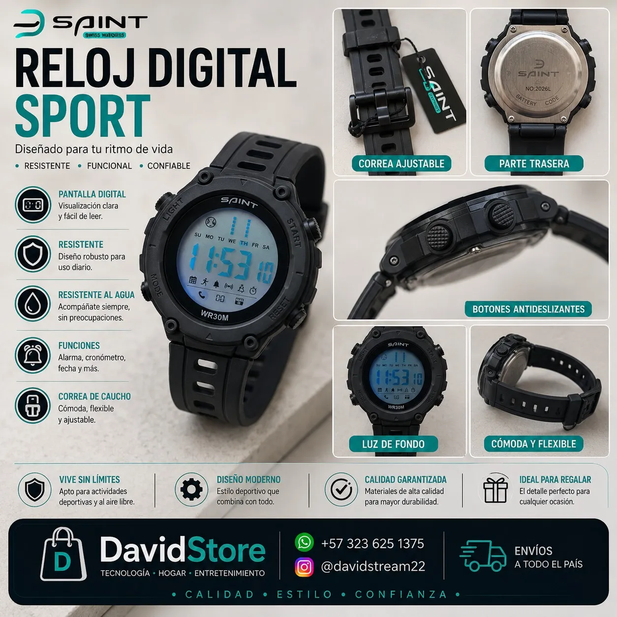 Reloj Digital Deportivo Saint WR30M