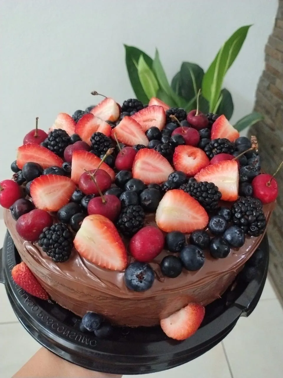 pastel de chocolate con frutos rojos
