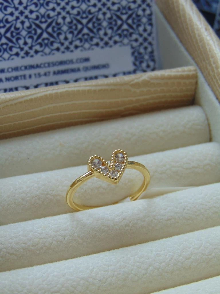 ANILLO ACERO DOR LINEA CORAZON BLANCO 2