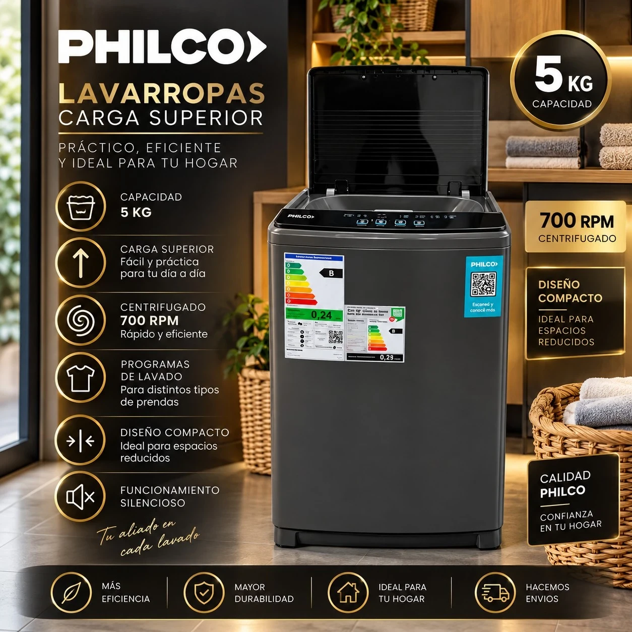 LAVARROPAS PHILCO 5 KILOS SILVER CONSULTAR DISPONIBILIDAD CON EL VENDEDOR 