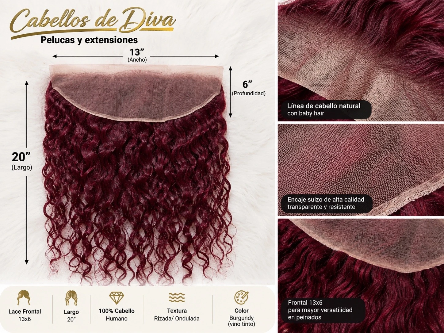 frontal lace 13x6 de cabello humano 20 pulgadas, 