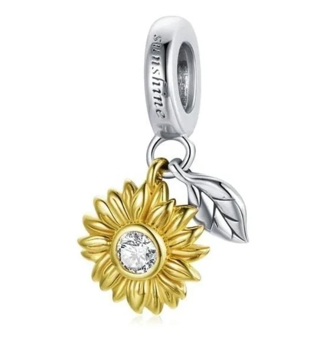 Charm Girasol y Hoja Colgante 