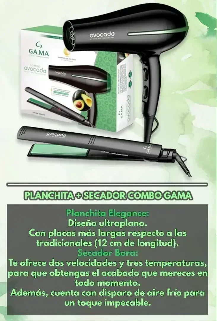 Combo Planchita + Secador Gama Aceites Esenciales Avocado