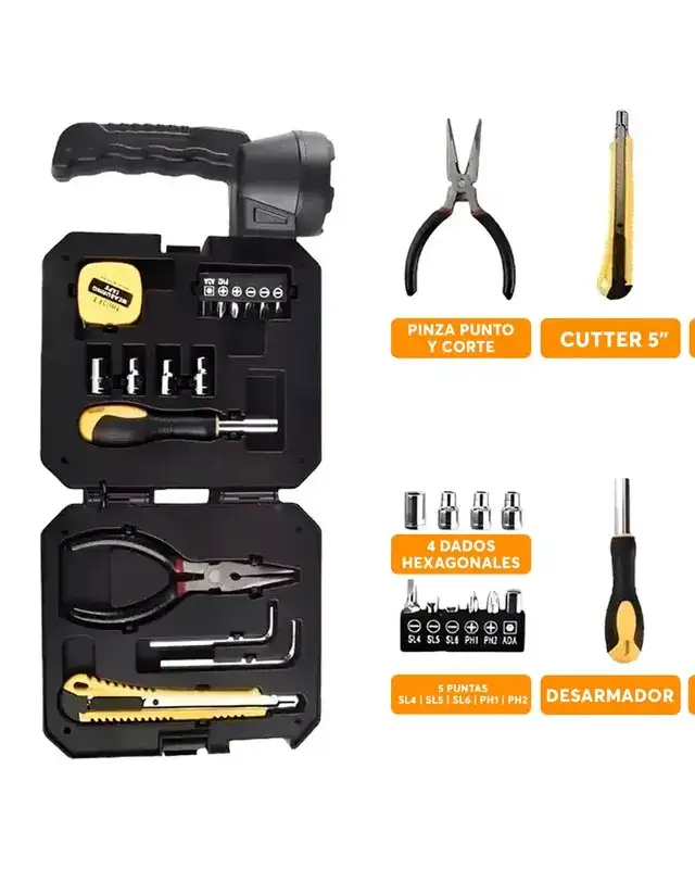 KIT DE HERRAMIENTAS CON LAMPARA SOLAR 