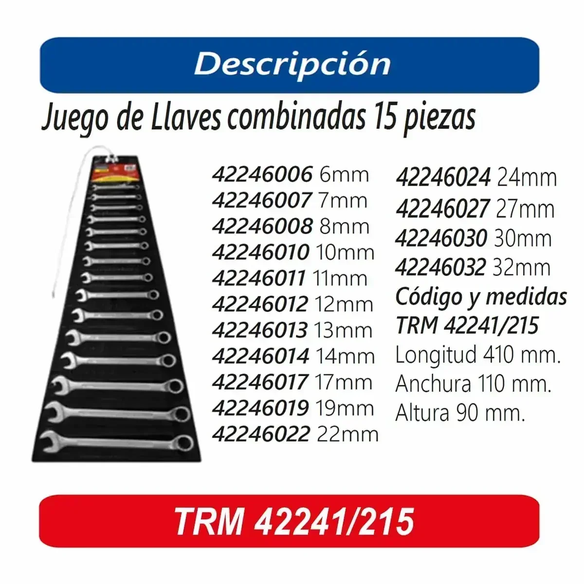 SET/JGO LLAVE COMBINADA MM TRM 15PZ (6-32mm)