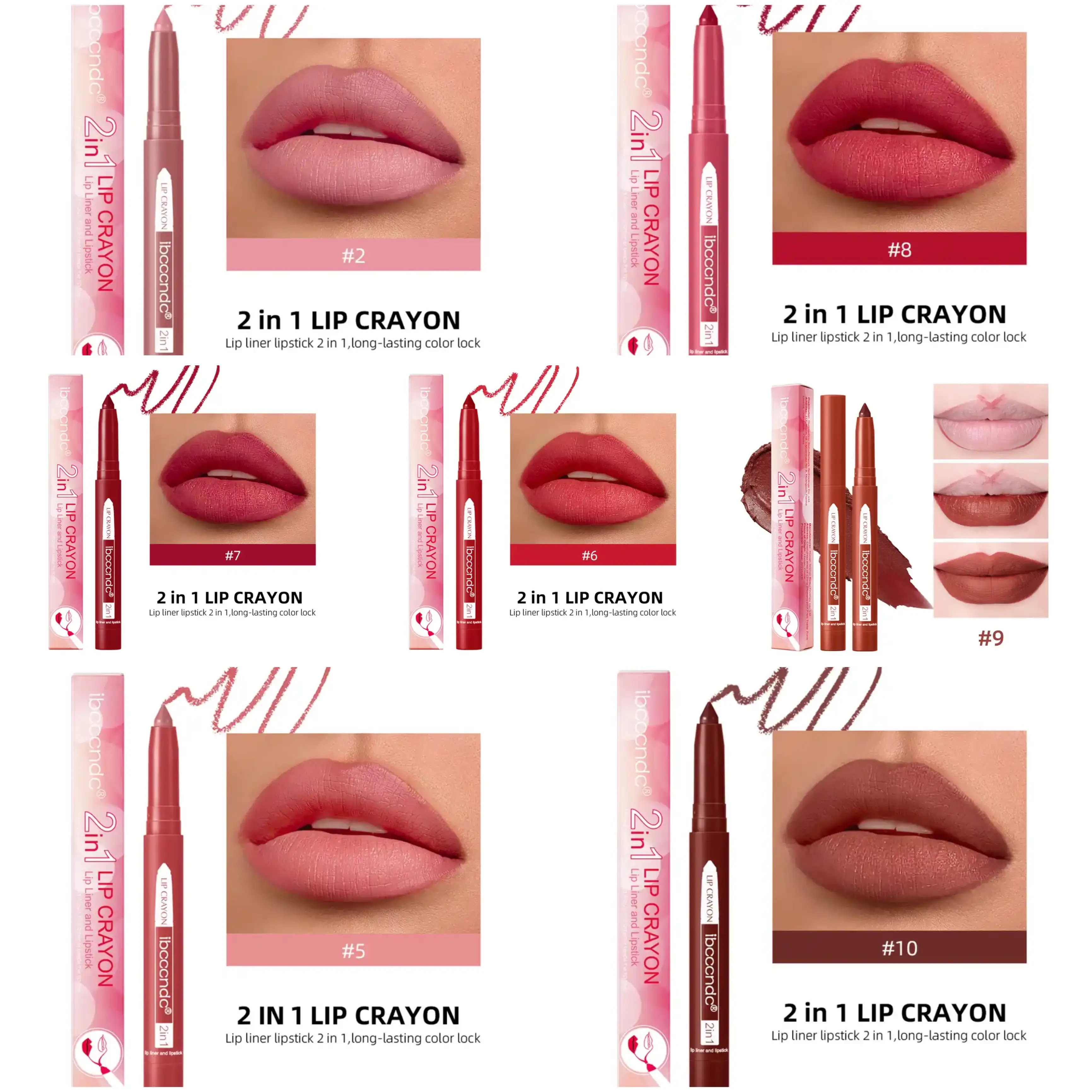 Lapiz labial 2 en 1 Formato Crayón, Resistente al Agua 3