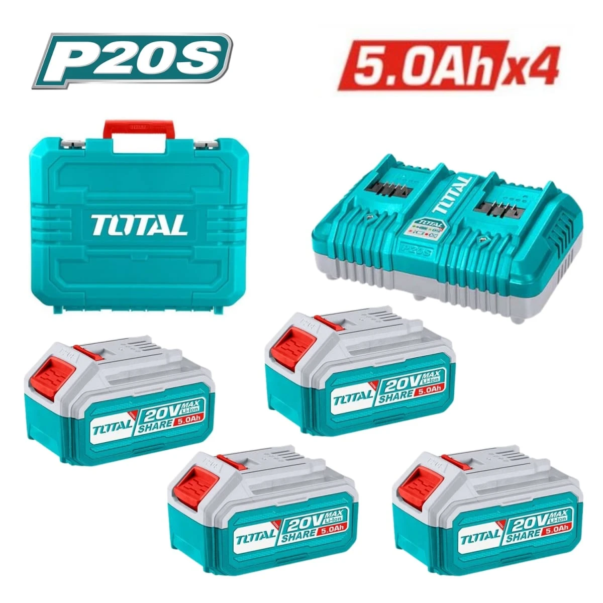 Combo 4 baterías 5ah + cargador industrial total SKU: TFBCLI20245