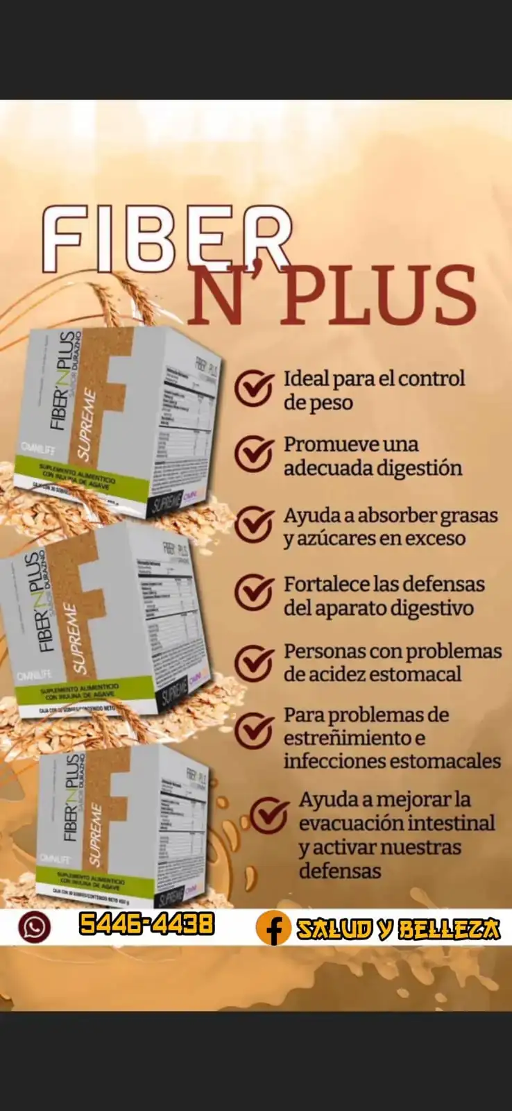 Fiber`n Plus con sabor a durazno C/30 Sobres 