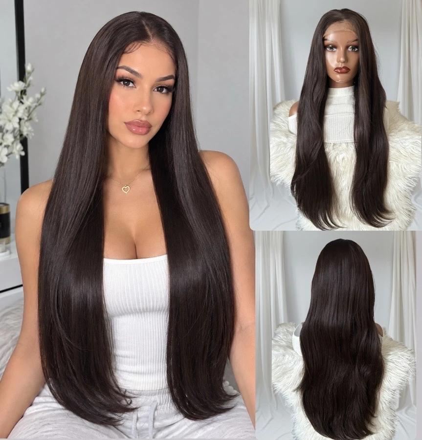 Peluca semi natural de 32 pulgadas, frontal lace 13x4
