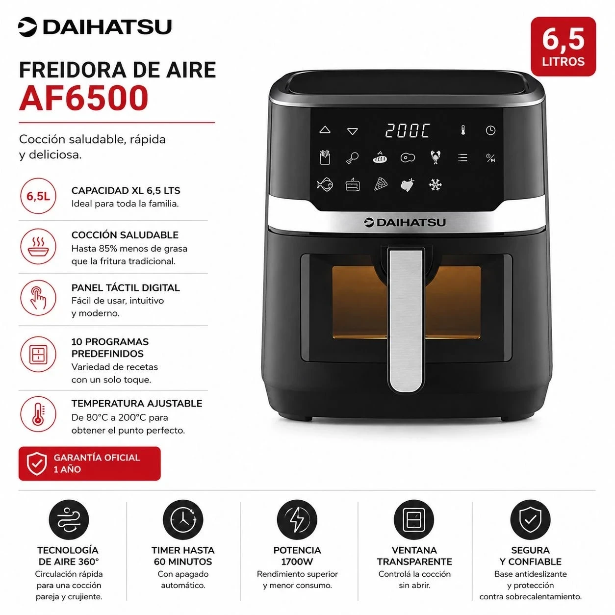 Freidora de Aire Daihatsu 6.5L D-AF6500 