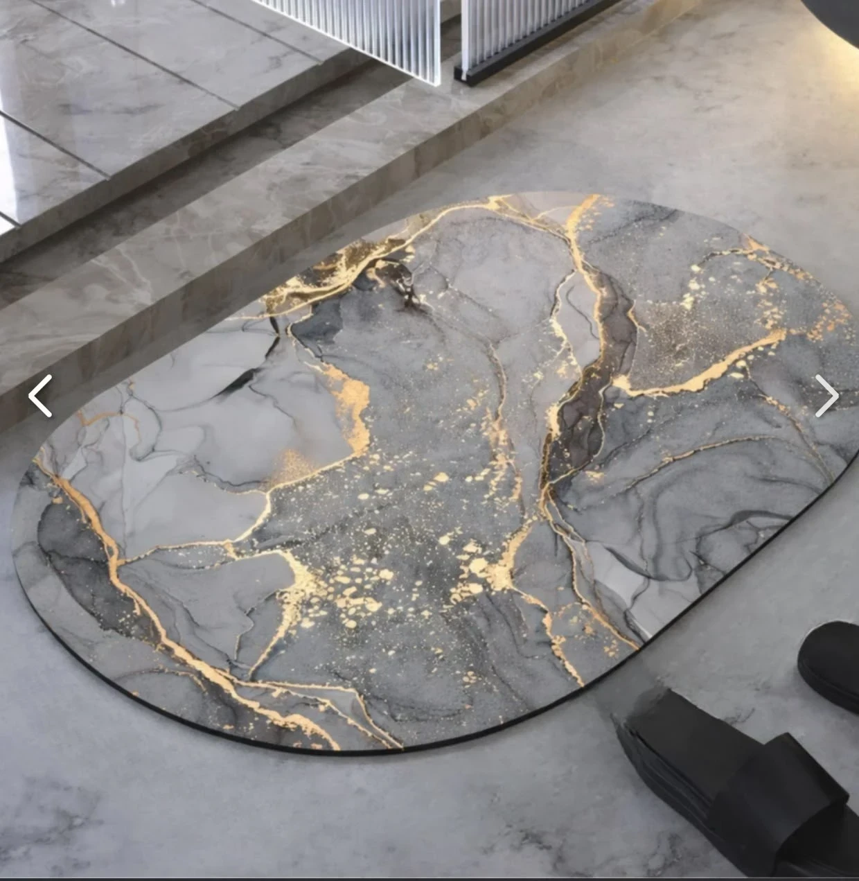 Alfombra de baño símil mármol antideslizante ovalada 2